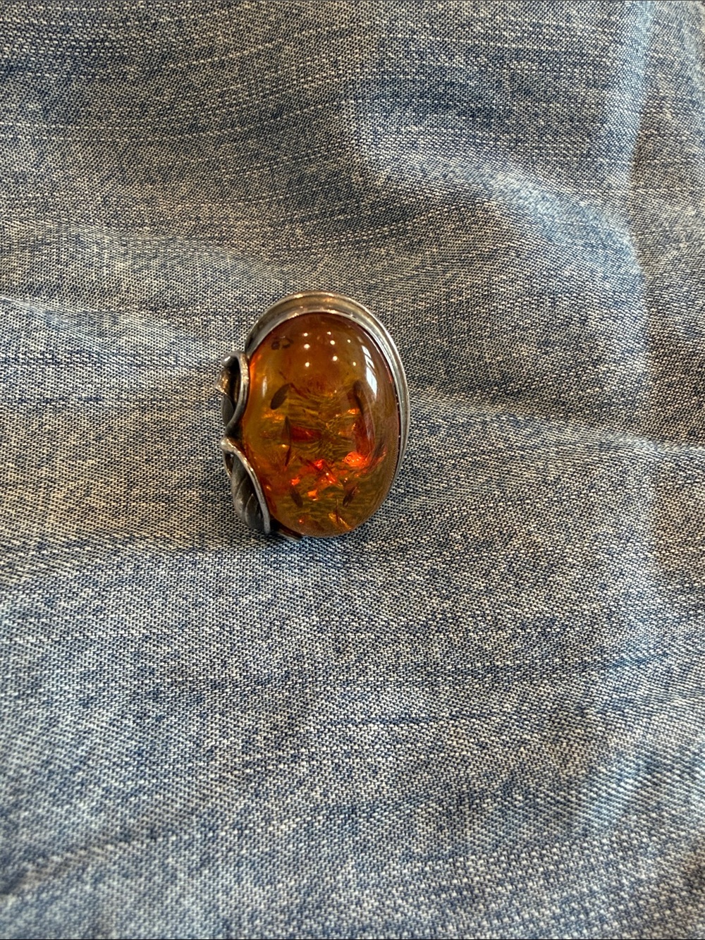 Amber Glass Cabochon Statement Ring